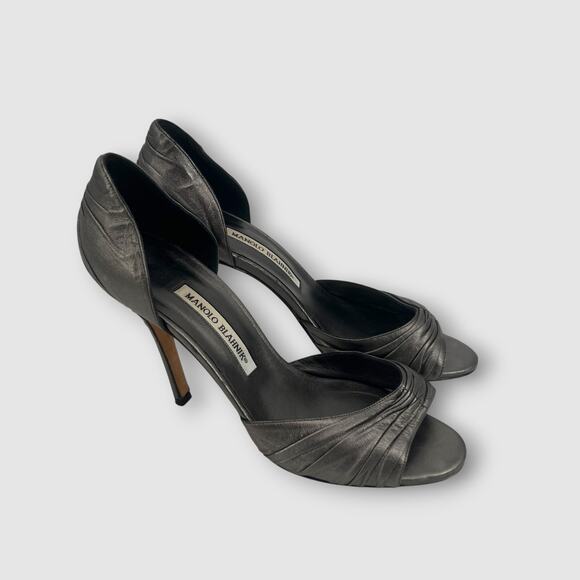 Manolo Blahnik Leather D’Orsay Peep Toe Heels Women’s Size 37.5 / 7.5 - Picture 2 of 9